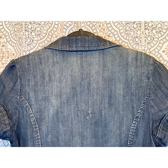 Guess Womens Denim Cropped Jacket Size L Short Sleeve Button Front - Picture 5 of 11